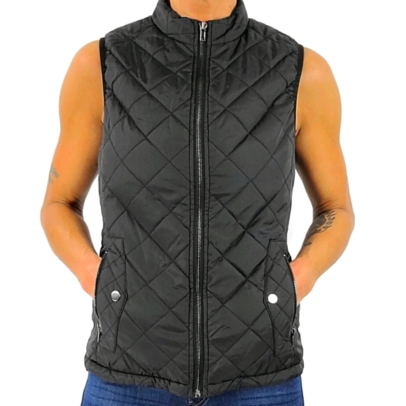 Miss Molly Quilted Zip-Up Vest Size Small Black - Picture 1 of 7